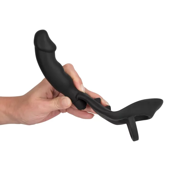 Black Velvets - vibratore anale con anello pene e scroto - nero
