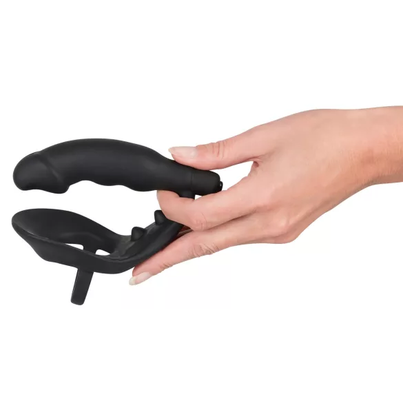 Black Velvets - vibratore anale con anello pene e scroto - nero