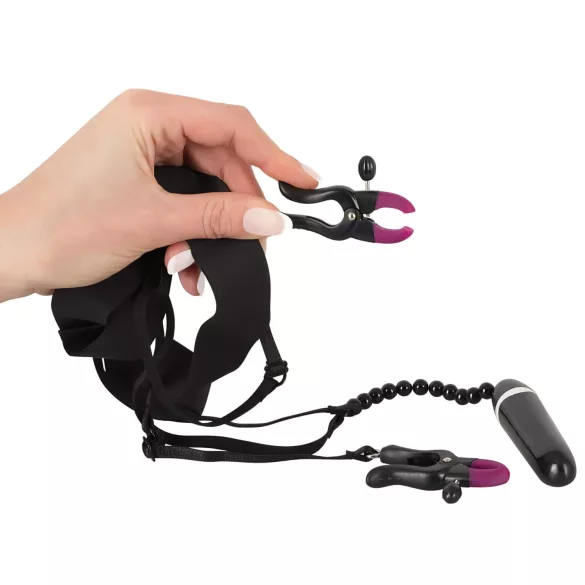 Bad Kitty - Pinza vibrante per labbra intime e slip - nero S-L
