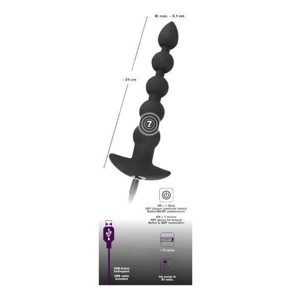 Black Velvets - vibratore anale ricaricabile 5 sfere in silicone nero