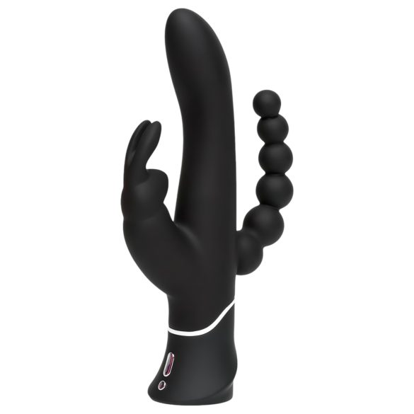 Happyrabbit Triple - Vibratore nero per stimolazione clitoridea e anale con batteria ricaricabile