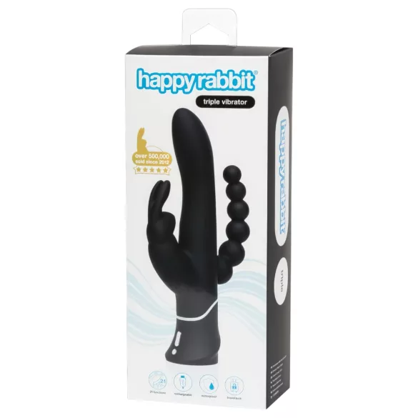 Happyrabbit Triple - vibratore clitoride e anale - ricaricabile - nero