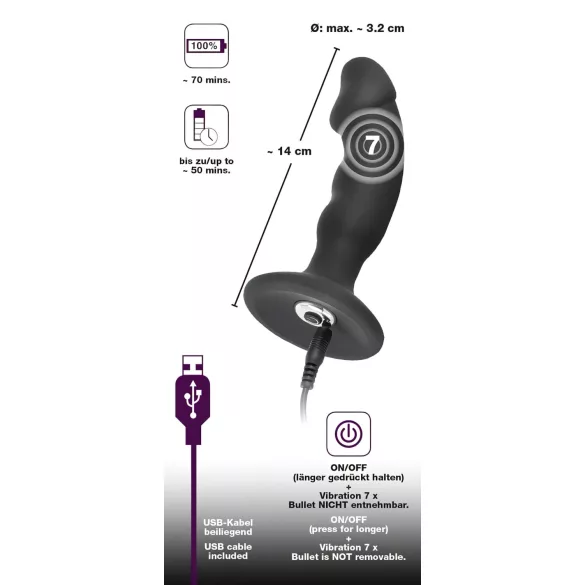 Black Velvets - vibratore anale con pene ricaricabile - silicone nero