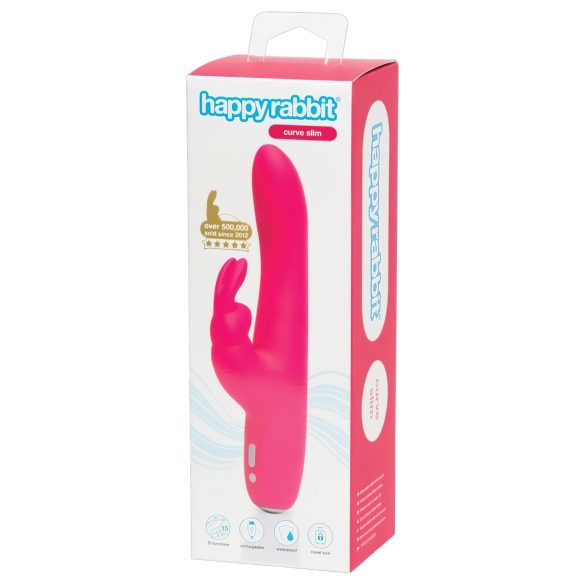 Happyrabbit Curve Slim - vibratore rabbit impermeabile con braccio clitoride (rosa)