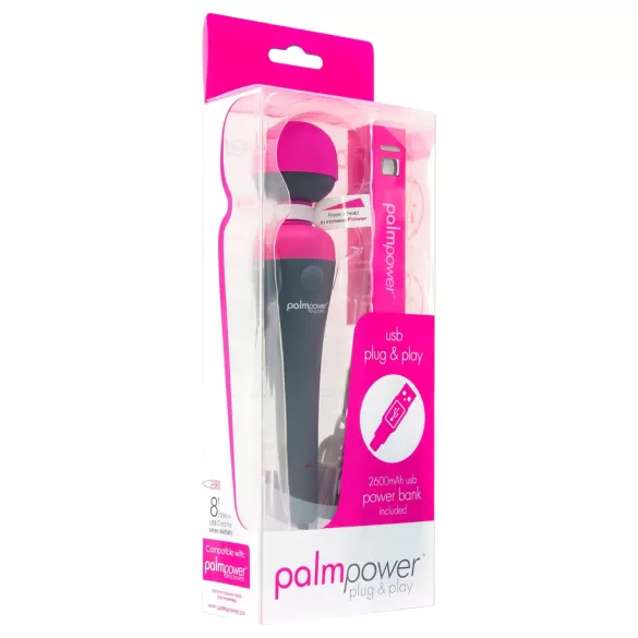 PalmPower Wand - vibratore massaggiante con powerbank - silicone rosa/grigio