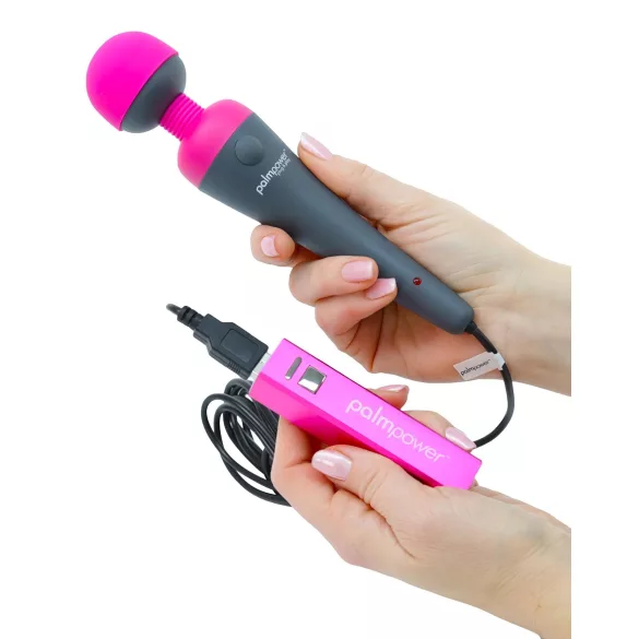 PalmPower Wand - vibratore massaggiante con powerbank - silicone rosa/grigio