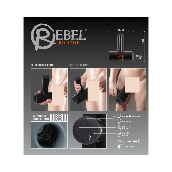 Rebel - masturbatore automatico vibrante ricaricabile movimento su e giù nero