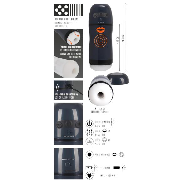 Rebel - masturbatore 2 in 1 succhiante vibrante - nero