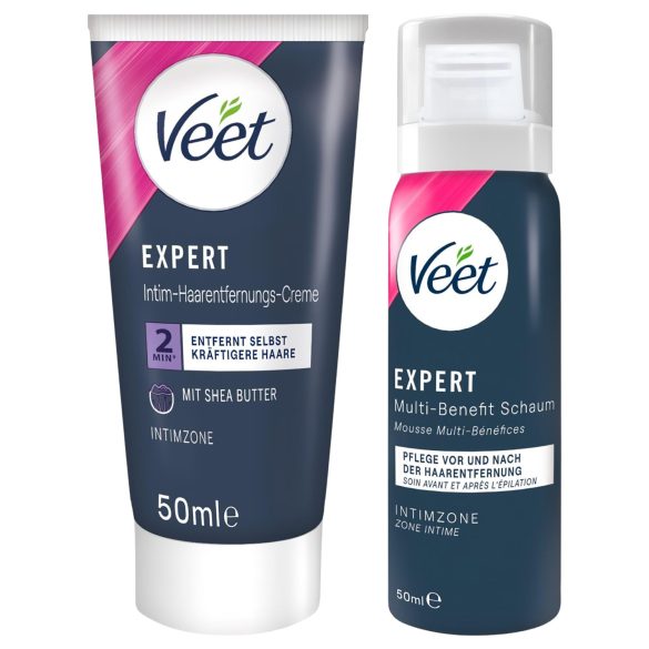 Veet - crema depilatoria intima e mousse idratante per donne (2×50 ml)