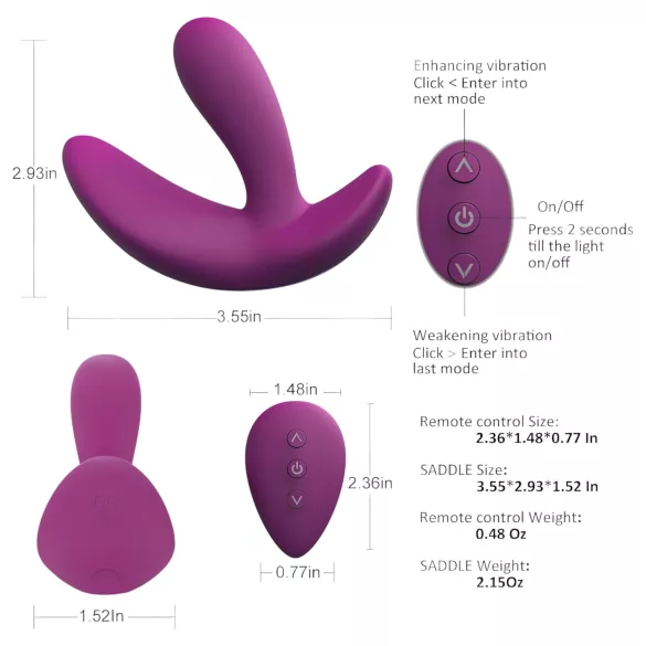 Cotoxo Saddle - vibratore prostatico con telecomando - viola
