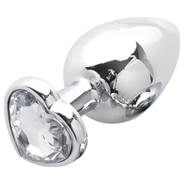 Sunfo - plug anale in metallo con pietra a forma di cuore (argento-bianco)