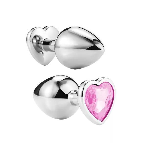 Sunfo - plug anale metallo con pietra a cuore - argento rosa