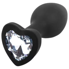   Sunfo - plug anale in silicone con gioiello a cuore - nero e bianco