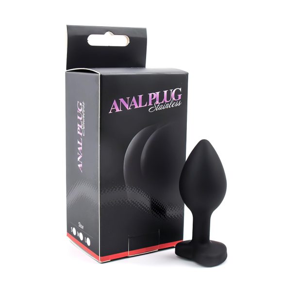 Sunfo - plug anale in silicone con gioiello a cuore - nero e bianco