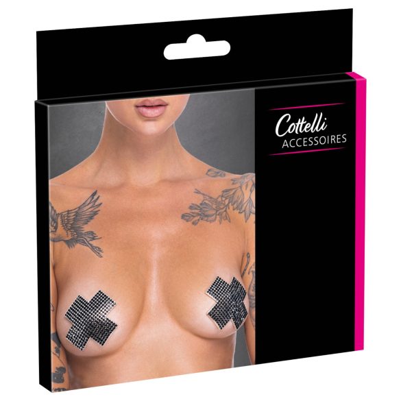 Cottelli - adesivo per capezzolo con strass a forma di X (nero)