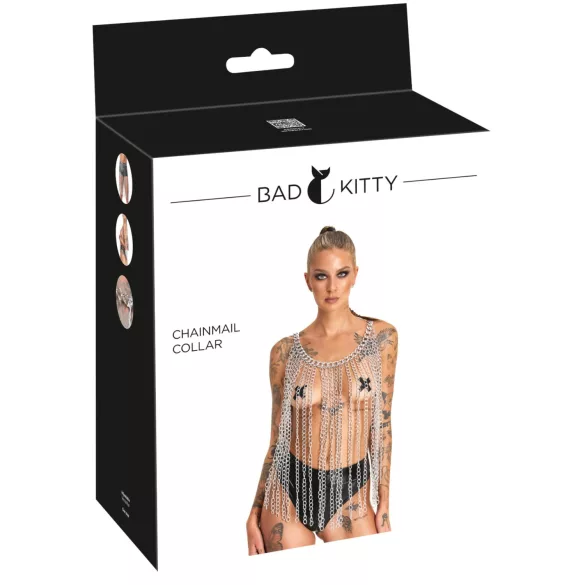 Bad Kitty - collare e cintura a maglie (argento)
