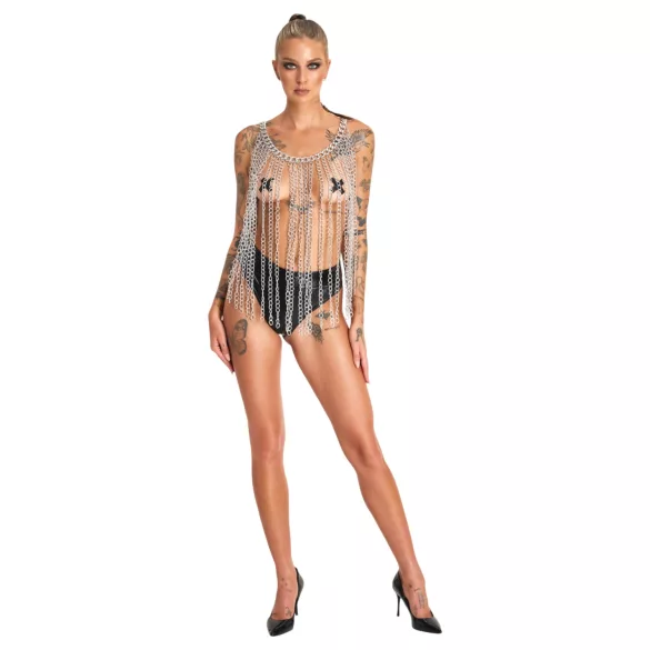 Bad Kitty - collare e cintura a maglie (argento)