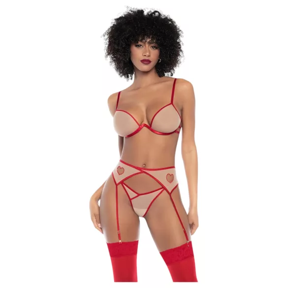 Mapalé - Set reggiseno a 3 pezzi con ritagli (rosso-naturale) - (S/M)