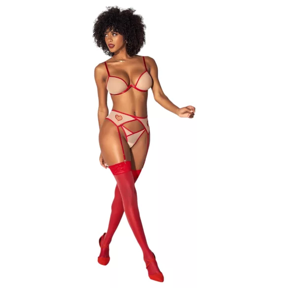 Mapalé - Set reggiseno a 3 pezzi con ritagli (rosso-naturale) - (S/M)