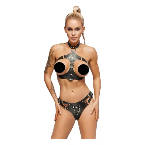 ZADO - set in pelle con slip strap-on (nero) - L/XL