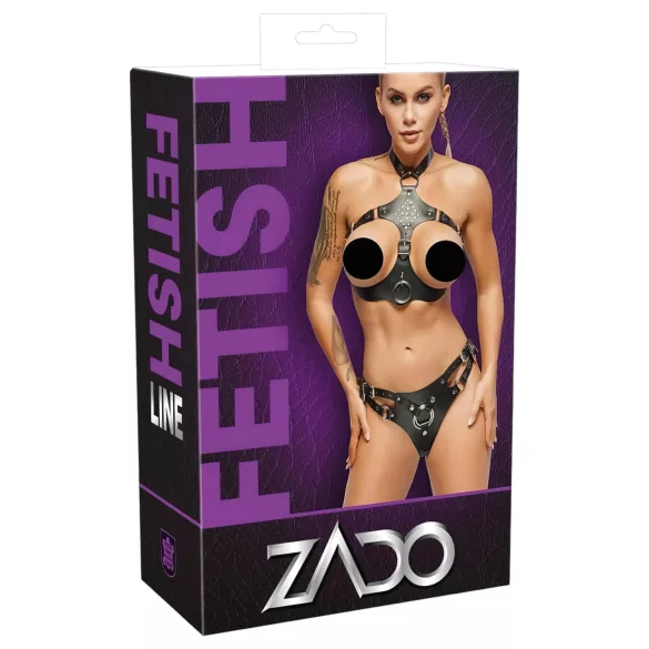 ZADO - set in pelle con slip strap-on (nero) - L/XL