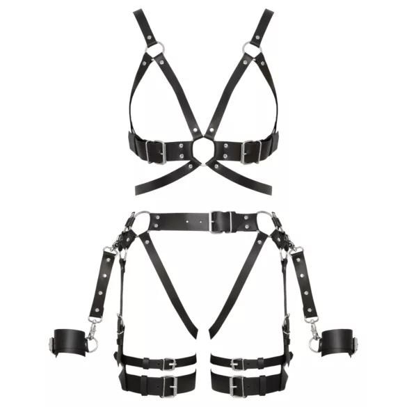 ZADO - set di imbracatura in pelle a più pezzi con polsini - nero - L/XL