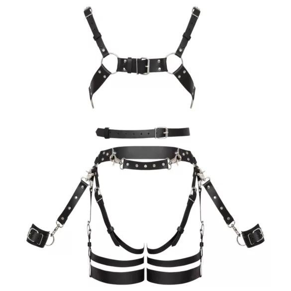 ZADO - set di imbracatura in pelle a più pezzi con polsini - nero - L/XL