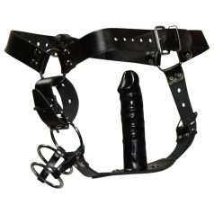 ZADO - tanga in pelle con dildo e 3 anelli fallici