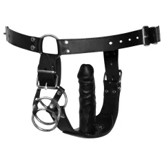 ZADO - tanga in pelle con dildo e 3 anelli fallici