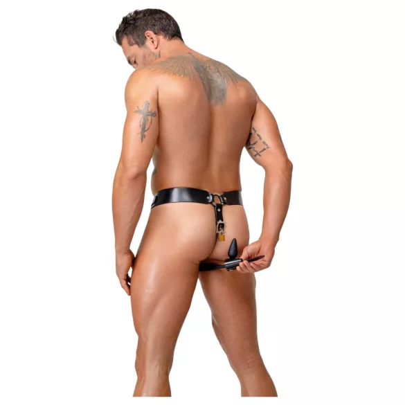 ZADO - perizoma in pelle tipo cintura di castità con 2 lucchetti - nero (S-2XL)