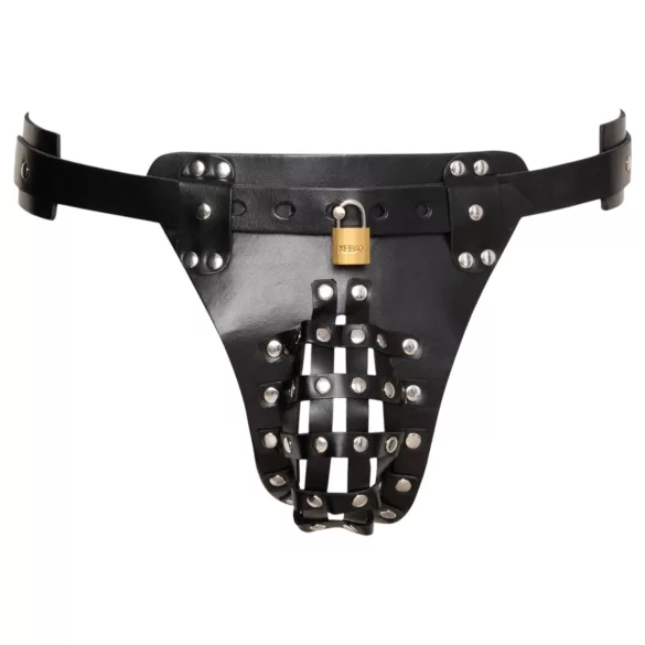 ZADO - perizoma in pelle tipo cintura di castità con 2 lucchetti - nero (S-2XL)