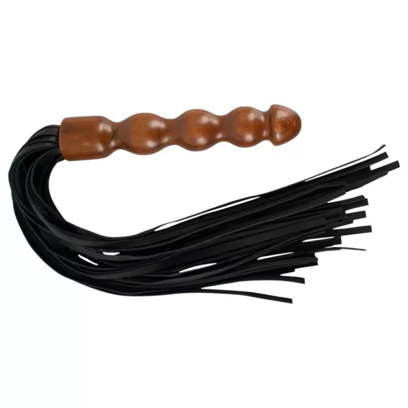 ZADO - frusta in pelle con manico dildo in legno - nero marrone