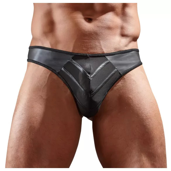 tanga uomo lucido - inserto trasparente - nero