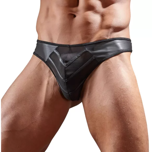 tanga uomo lucido - inserto trasparente - nero - M