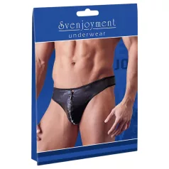 Svenjoyment - tanga uomo lucido con strass e zip - nero