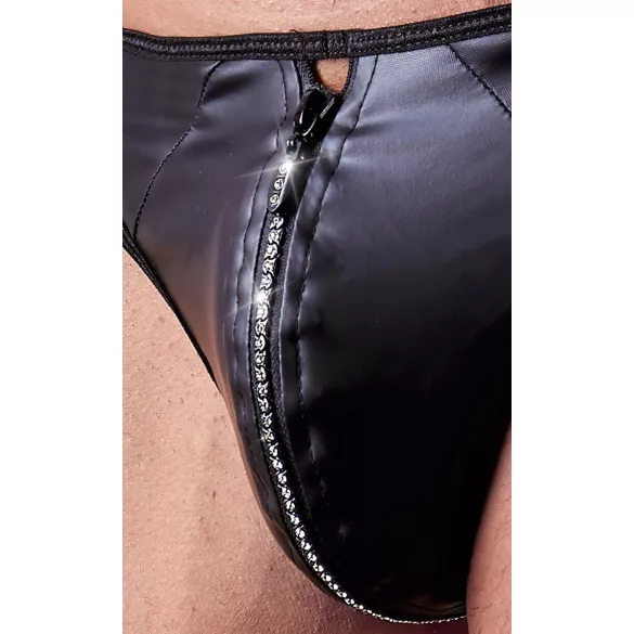 Svenjoyment - tanga uomo lucido con strass e zip - nero