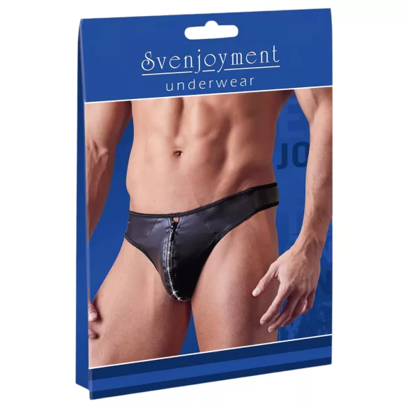 Svenjoyment - tanga uomo lucido con strass e zip - nero - XL