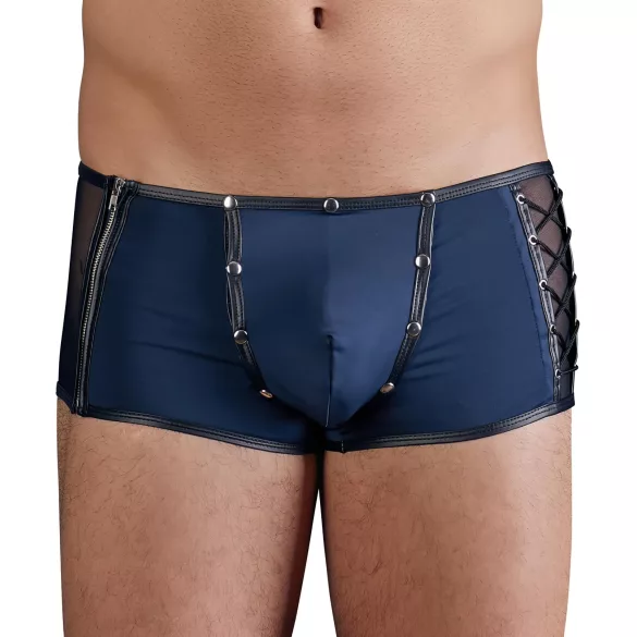 NEK - boxer uomo trasparente con lacci - inserto rete nera - blu - L
