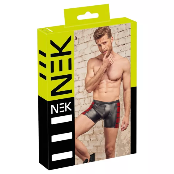 NEK - boxer uomo con inserti laterali rossi e zip - nero