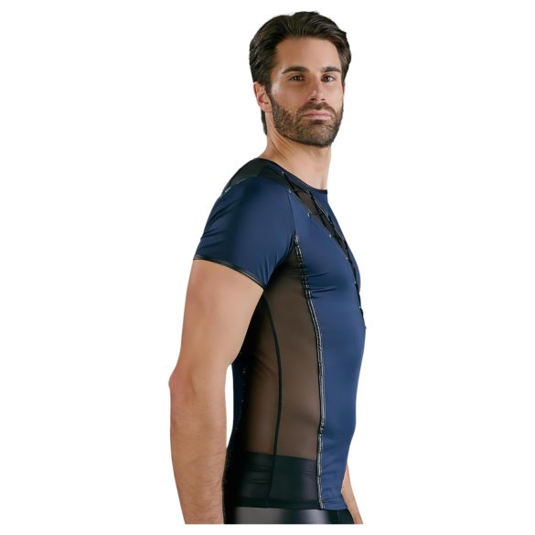 NEK - maglia uomo trasparente con lacci e inserti rete - nero/blu