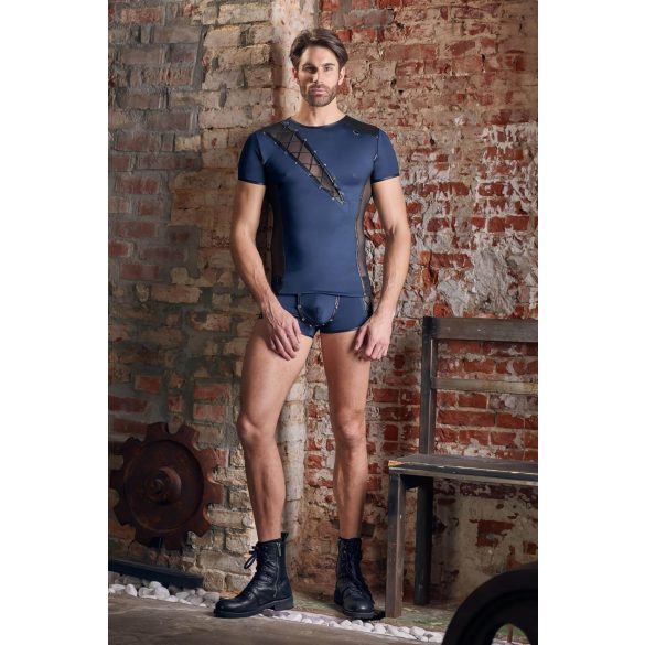 NEK - maglia uomo trasparente con lacci e inserti rete - nero/blu - L