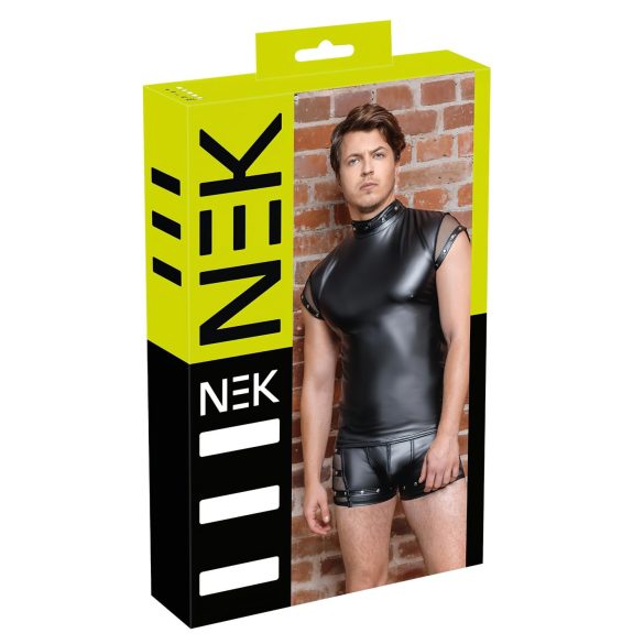 Maglia da uomo nera con inserti a rete e borchie - M