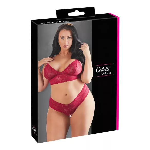 Cottelli Plus Size - set reggiseno e slip in pizzo morbido - rosso - 2XL