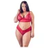 Cottelli Plus Size - set reggiseno e slip in pizzo morbido - rosso - 2XL
