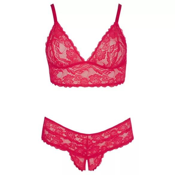 Cottelli Plus Size - set reggiseno e slip in pizzo morbido - rosso - 3XL
