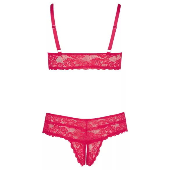 Cottelli Plus Size - set reggiseno e slip in pizzo morbido - rosso - 3XL