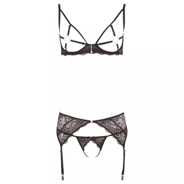 Abierta Fina - incanto di pizzo scintillante - completo reggiseno (nero)