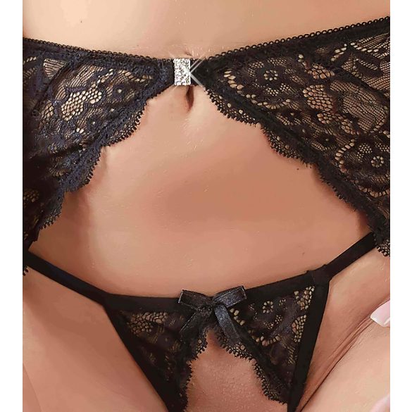 Abierta Fina - incanto di pizzo scintillante - completo reggiseno (nero) - L