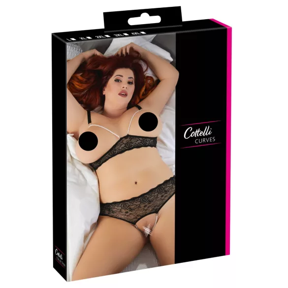 Cottelli Plus Size - set reggiseno perle - nero - 3XL