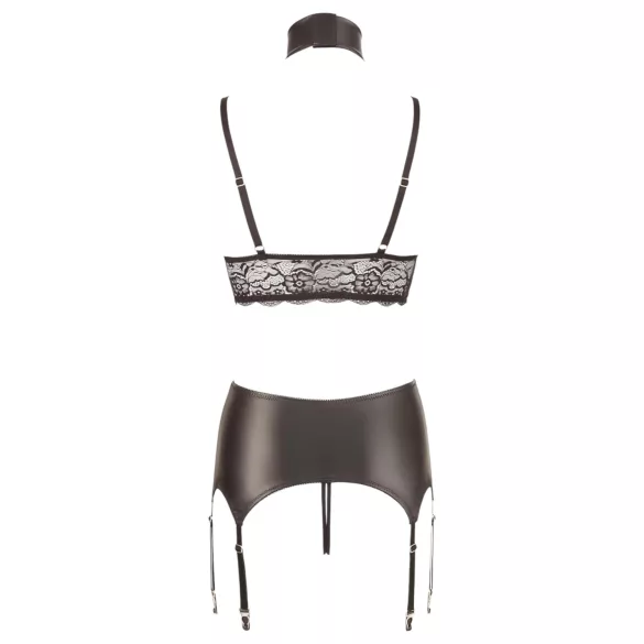 Cottelli Bondage - set lingerie lucido con pizzo 4 pezzi - L